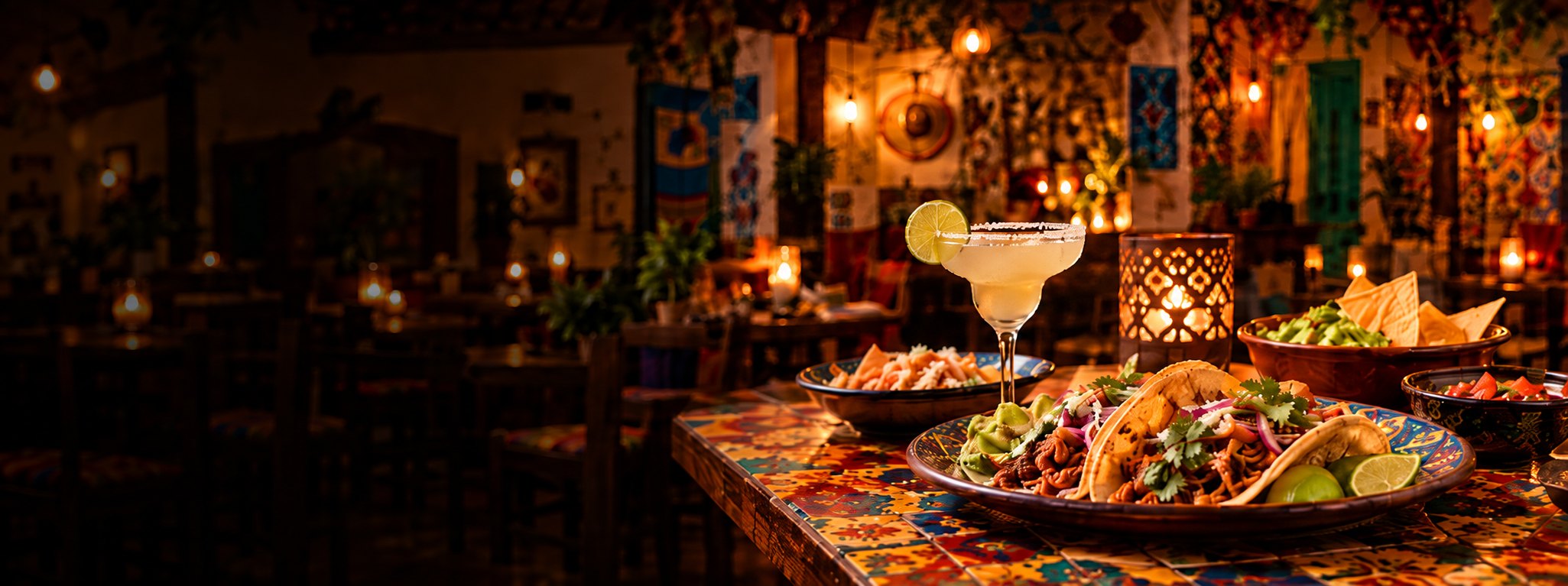 Atmosfera di La Plaza – El Rey tra cocktail, cucina messicana e luci calde